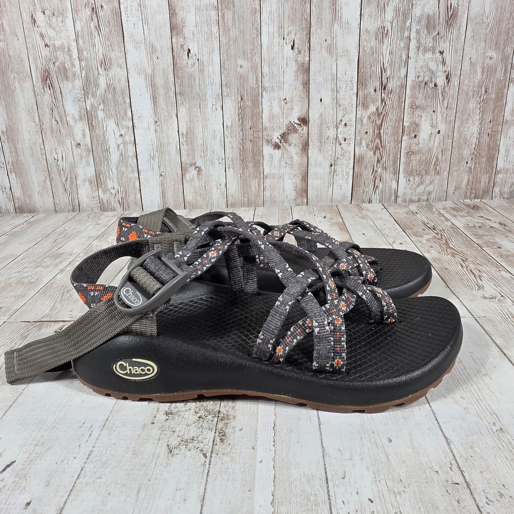 Chaco Z/Cloud 2 Womens 6 Gray Orange Strappy Toe Loop‎ Hiking Athletic Sandals